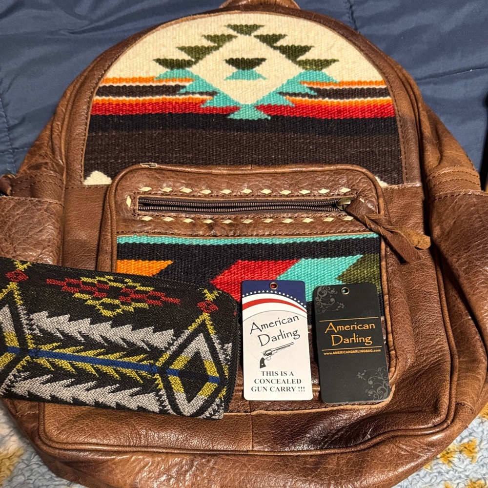 American Darling Brown Backpack with Tribal Pattern